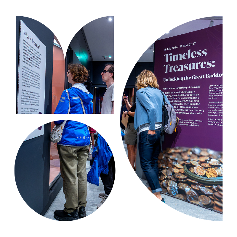 Museum of Chelmsford logo with a group in the exhibition