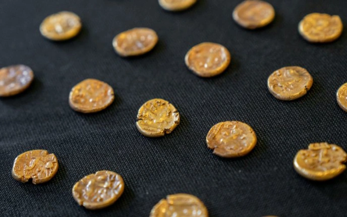 Close up of coins from Baddow Hoard